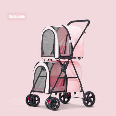 China Sustainable Pet Cart With Automatic Folding Dog Stroller 2 Wheels Sporty Double Dog Stroller Pink Dogs for sale