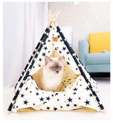 China Travel Pet Teepee Tent Removable Washable For Indoor Pet Tent Tent Teepee Tenda Dog Five Sticks Soft Bed for sale