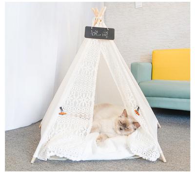 China Luxury handmade teepee tent cush sofa bed house tent soft cat dog travel lace bed for sale