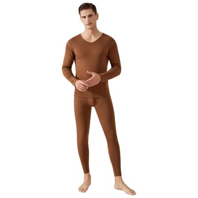 China Dralon thermal velvet wool silk quality underwear winter keep warm men solid color 2 pieces thickened long johns heating suit for sale