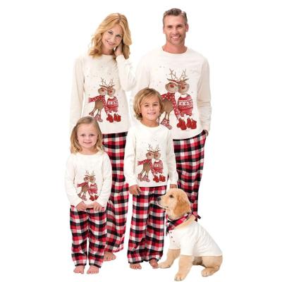 China Two-Piece Cotton Printed Reindeer Matching Thermal Hot Sale Family Outfit Winter Sleepwear Parent-Child Long Sleeve Christmas Pajamas for sale