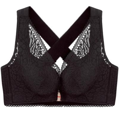 China Hot Selling QUICK DRY Front Button Plus Size Vest Bra Lace Wireless Breathable Rhinestone Ornament Female Sexy Small Breasts Lift Up Lingerie for sale