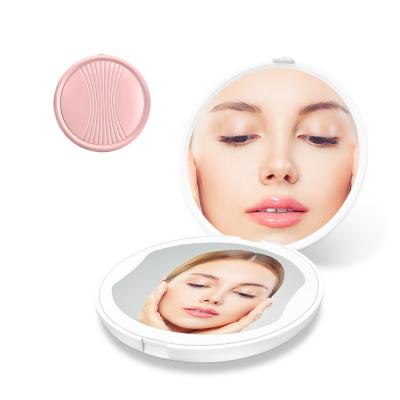 China Lighted Makeup Lighted Round Hand Vanity Led Pocket Cosmetic Mirror With Led Light for sale