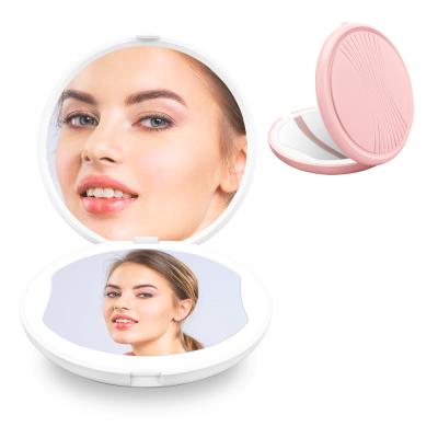 China Custom Pocket Foldable Folding Travel Makeup Lighted Portable Led Compact Mirror for sale