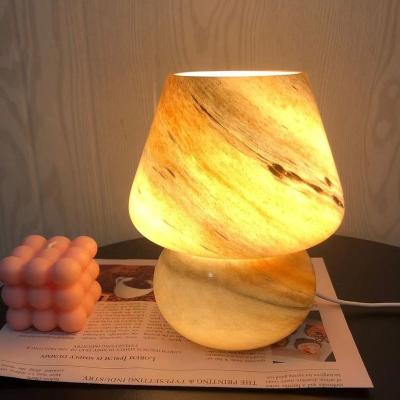 China Indoor Hot Sale Modern Striped Mushroom Table Lamp Striped Glass Bedside Lamp For Living Room Lampshade Desk Lamp for sale