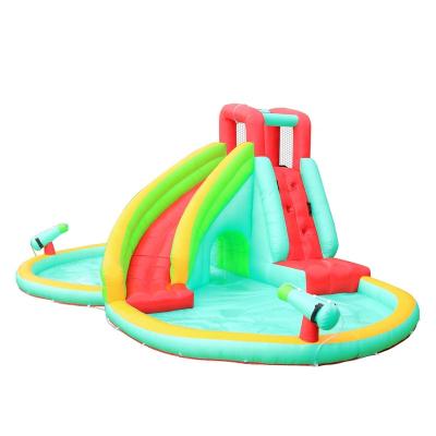 China Doctor Dolphin Kids Entertainment Large Inflatable Nylon Water Spray Bouncy Castles with Divide Pool Slides and Water Gun for sale