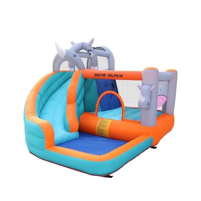 China Small Kids Doctor Dolphin Cheap Indoor PVC Cute Inflatable Rhino Slide Bouncy Castle for sale