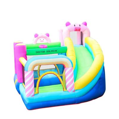 China New Design Doctor Dolphin Kids Best Selling PVC Pink Inflatable Pig Bounce Jumping Castle With Slide With Indoor And Outdoor for sale