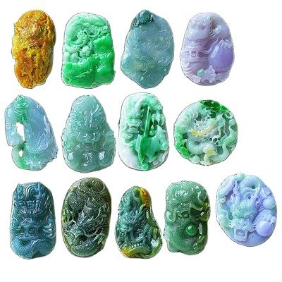 China Fantasy Jewelry Royal Dragon Color Double Flowers Kowloon Bossy Random White Green Jadeite Jade Afghanistan Jade Hetian Jade Pendant for sale