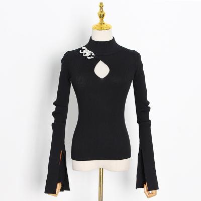 China Anti-wrinkle Sweater Autumn Women Tight Fashion Color Design Turtle Neck Women Black White Sweater for sale