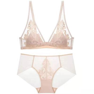 China New Arrival Antibacterial Ladies Lace Up Ultra Thin Transparent Bra And Brief Underwear Sets for sale