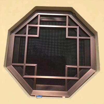 China Folding Screen Polygon Octagon Tempered Double Glass Aluminum Window With Grille for sale