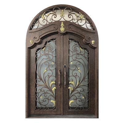 China 2020 Traditional Best Selling Wrought Iron Round Lid Front Double Entry Doors for sale