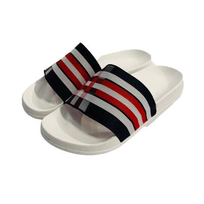 China Latest Design Anti-slippery Knitted Top Mens Slip Sandal Custom Eva Striped Slipper for sale