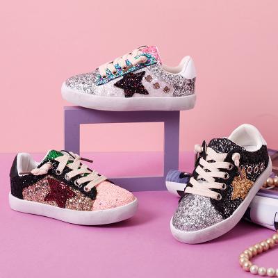 China 2021 New Girls Anti-slippery Children's Shoes Boys Casual Sneakers Color Star Sequined Shoes for sale