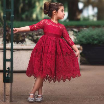 China Autumn Breathable Bowknot Long Sleeves Lace Up 6 Year Old Children Girl Princess Dress for sale