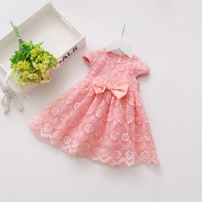 China 2021 hot sale Anti-wrinkle babies dress cute lace baby summer bow short dress mini kids lace up dress for sale