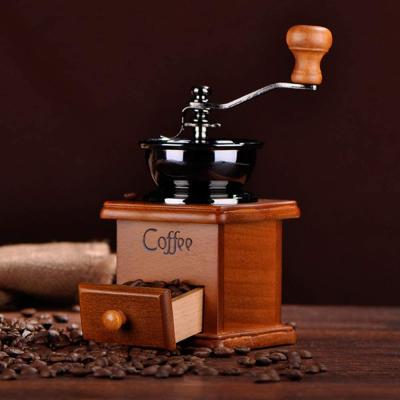 China Retro Household Stainless Steel Wooden Coffee Grinder Mill with Handle for sale