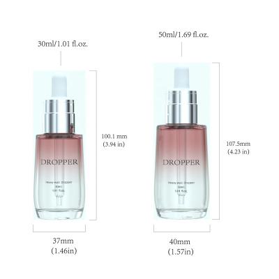 China 30ml 50ml 1oz Custom Empty Heavy-Wall Cosmetic PET Plastic Cosmetic Packaging Pink Mounted Gold Colored Cosmetic Dropper Bottle for sale