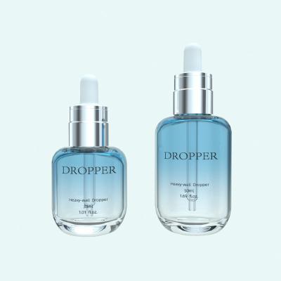 China 30ml 50ml 1oz Empty Cosmetic Packaging Bottle Container Wall Pet Custom Empty Heavy Glass Like Dorpper Cosmetic Oval Bottle for sale