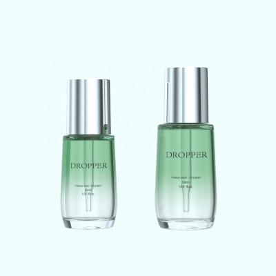 China 30ml 50ml 1oz transparent cosmetic dropper bottle amber green white black empty rose cosmetic matte gel for serum essential oil for sale