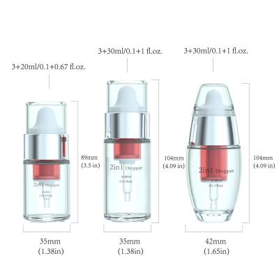 China 3+20ml 3+30ml Custom Empty Creative Cosmetic Packaging 2in1 Double Chamber Mixing Dropper Bottle For Powder Solution for sale