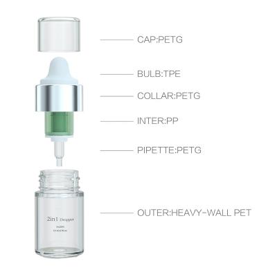 China 3+20ml 3+30ml Round Cylinder Cosmetic Heavy Plastic Wall PET Double Chamber Mixing Dropper Packing Bottle For Powder Sotion for sale