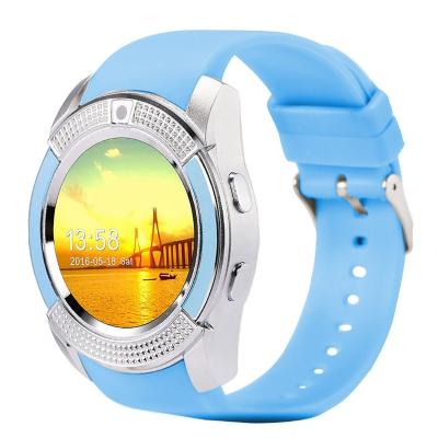 China MP3 Playback Full Round Touch Smart Watch SIM Card Call Anti Lost Alarm Camera Sound Recording V8 Wrist Watch for sale