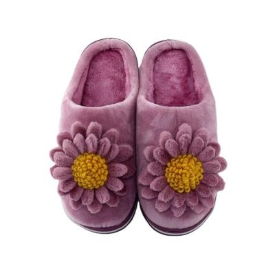 China Cushioning 2022 new women cotton warm slippers flower high-heeleds plush indoor and outdoor slippers for sale