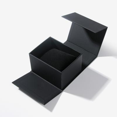 China Handmade Custom Logo Flip Top Magnetic Watch Box Paper Black Packaging Gift Box For Watch for sale