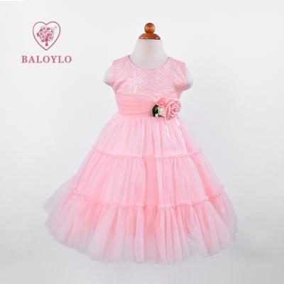 China Cute Pink Kids Wedding Breathable Princess Lace Flower Girl Birthday Party Pageant Pink Lace Up Dresses For Kids for sale