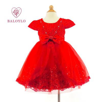 China Anti-wrinkle 0-2 Years Old Tulle Bow Sequin Bridesmaids Lace Pageant Babies Dresses For Wedding Toddler 2020 Kids Red for sale