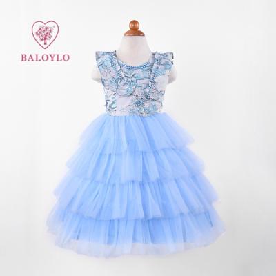 China Pale Pink Anti-wrinkle Wedding Girl Party Tiered Pinafor Sleeveless Ruffle Bow Dresses 2022 For Summer China Kids Clothes for sale