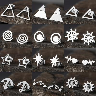 China CLASSIC simple creative star stainless steel gold and silver stainless steel triangle stud earrings jewelry wholesale for sale