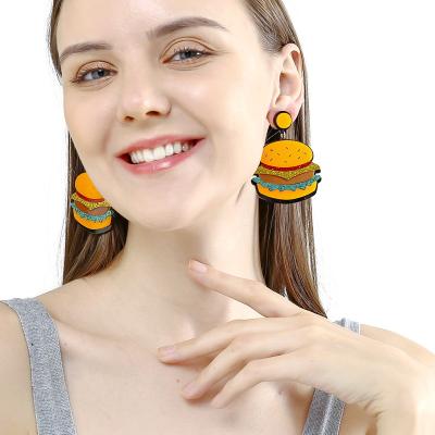 China Amazon FASHION Exaggerated Hot Selling Food Eats Burger Earrings 925 Silver Pin Earrings for sale