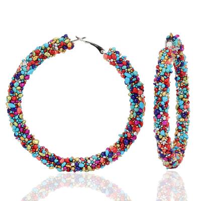 China 2021 TRENDY new simple personalized raw multi color gemstone circle beaded circle earrings shape jewelry for sale