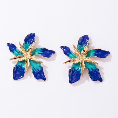 China CLASSIC Fashionable Personality Exaggerated Metal Multilayer Alloy Flower Earrings Blue Jewelry Women for sale