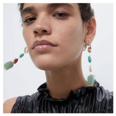 China FASHIONABLE Agate Natural Stone Handmade Tassel Earrings Exaggerated Temperament Designer Long Earrings Geometric Alloy Earrings Wholesale for sale