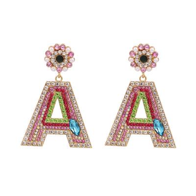 China TRENDY Big Personality Gold Plated Crystal Letter Earrings Rhinestone Alphabet A Stud Earrings For Women Jewelry for sale