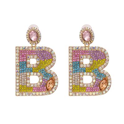 China Newest FASHIONABLE Gold Plated Colorful Crystal Rhinestone Alphabet Letter Earrings B Letter Earrings For Women Jewelry for sale