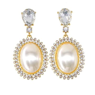 China Trendy Fashion Design Jewelry Zircon Earrings Diamond Stone Pearl Earring Gold Plated For Women for sale