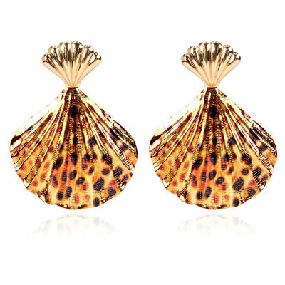 China Fashionable Retro Shell Drop Earrings Women Jewelry Alloy Leopard Print Spiral Beach Sea Jewelry for sale