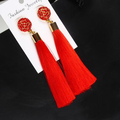 China FASHIONABLE Handmade Jewelry Boho Thread Rose Flower Silk Tassel Long Earrings Wholesale Earrings for sale