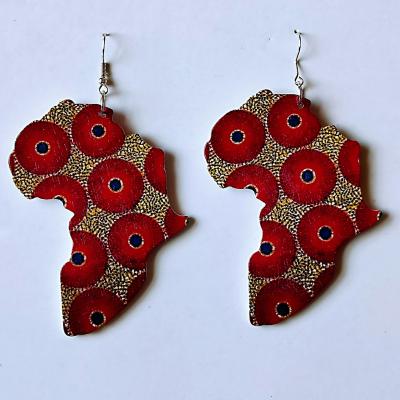 China CLASSIC Africa Map One Side Printing Flower Earring Wooden Afro African Geometric Wood Earring for sale