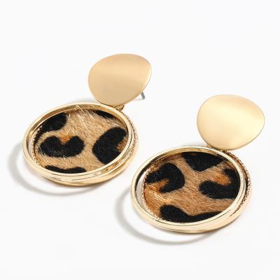 China New Vintage Alloy Flannel Multilayer Round Leopard Print Fashion Stud Earrings For Women Jewelry for sale