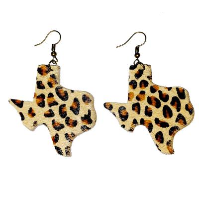 China Fashion CLASSIC Leopard Print Leather Earrings Texas Map Horsehair Earrings Amazon Hot Style for sale