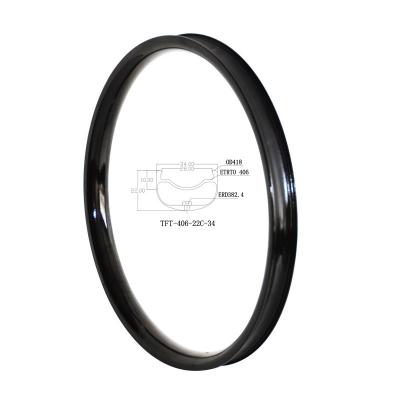 China BMX Topfire depth 34mm width 22mm depth carbon bmx front rear 406 rims high quality tubeless sport bmx rims for sale