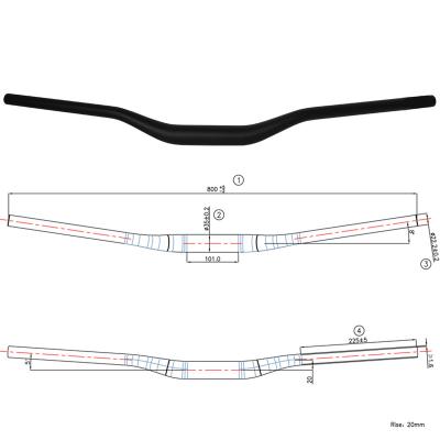 China Electric Mountain Bikes MTB Handlebar Carbon Bike Handlebar Electric Riser 20mm 35mmx800mm for sale