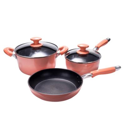 China Sustainable Die Cast Cookware Aluminum Non Stick Pink Aluminum Cookware Sets for sale