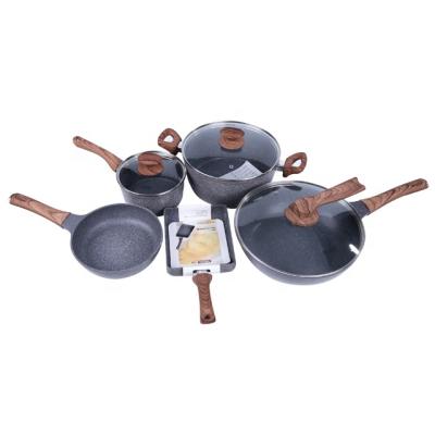 China Sustainable Square Non Stick Cookware Sets Fry Pans Marble Option Coated Cookware for sale